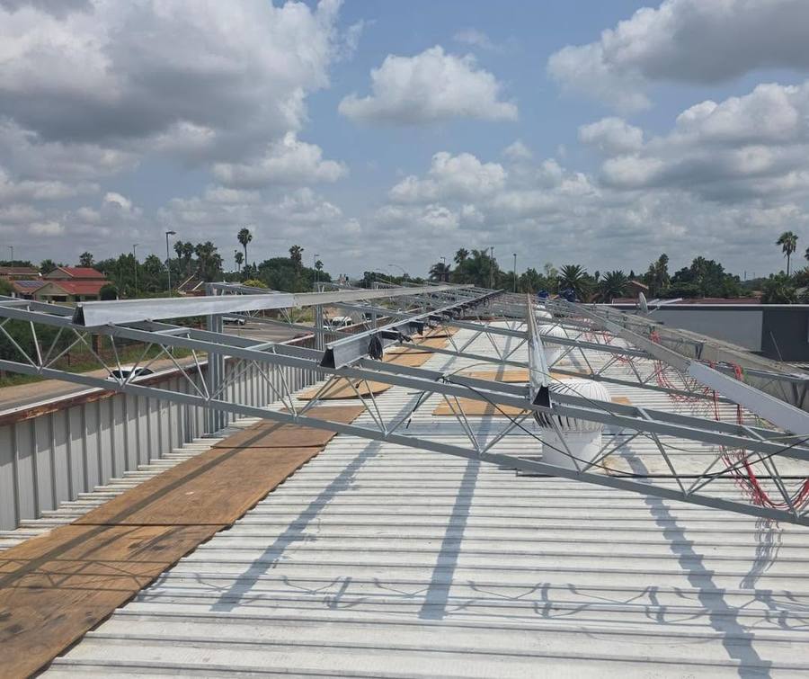 Roof mounting structure under construction