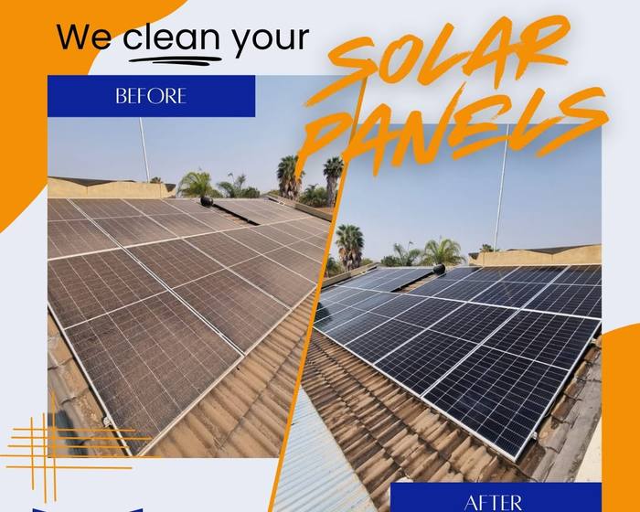 Before and after photos of cleaned solar panels